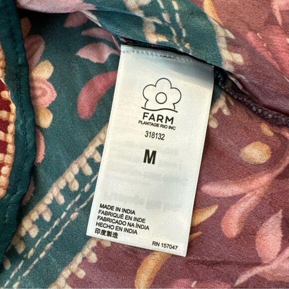 Farm Rio Seashell Tapestry Teal Buttoned Shirt-Blouse Size Medium New With Tags - Picture 11 of 13